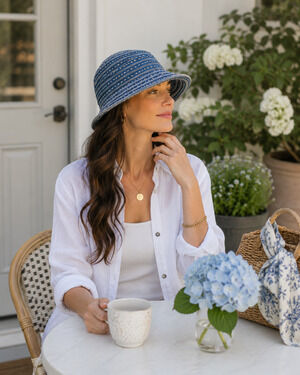 SCALA Collection Women's Packable Wide Brim Sun Hat Coastal Chic Beach Boho Blue